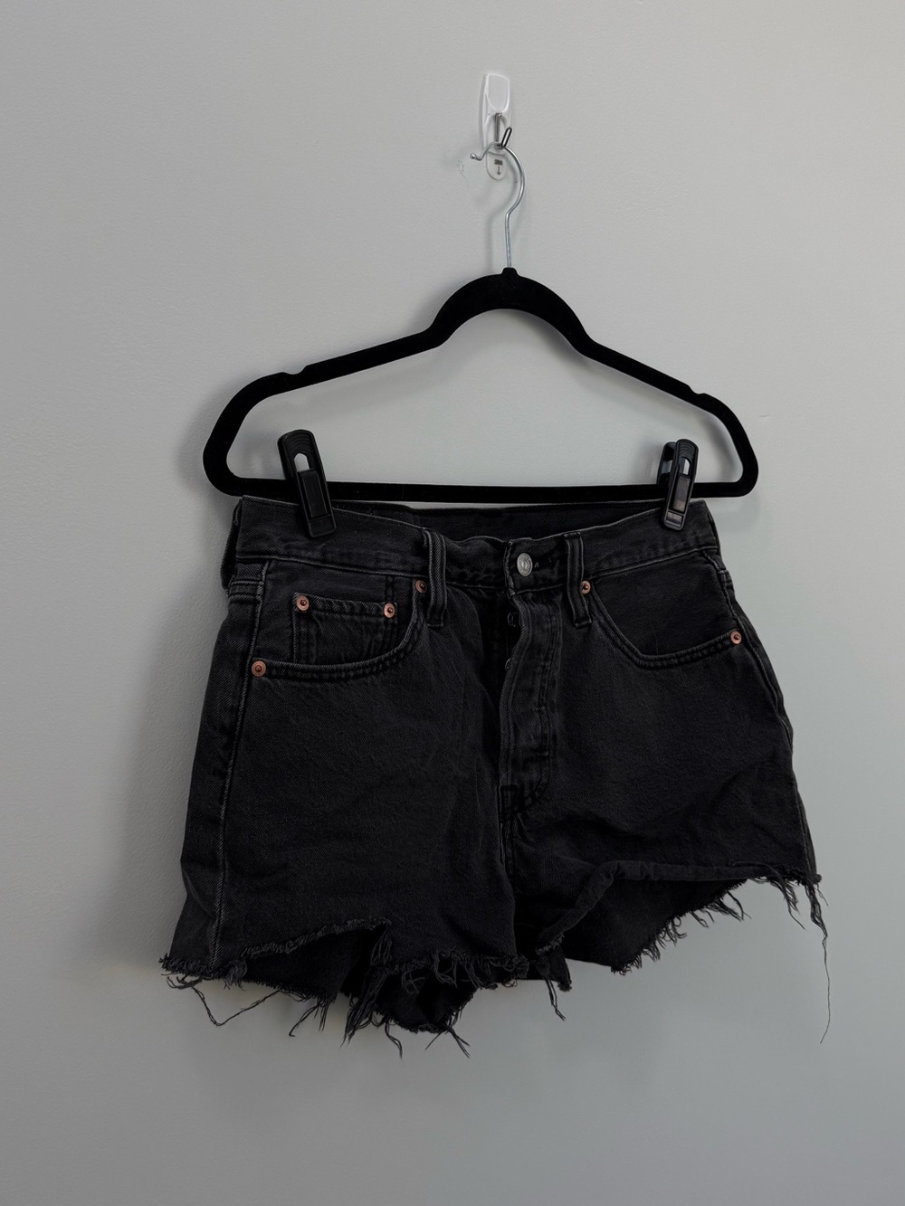 Levi's Black Distressed High-Rise Denim Cutoff Shorts